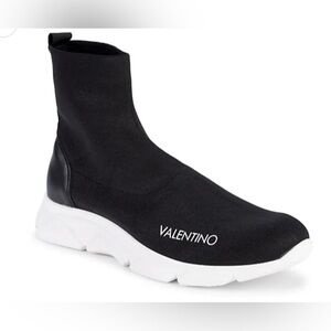 Valentino Womens Woven Logo Graphic Slip On Stretch Sock Sneakers Black Size 9